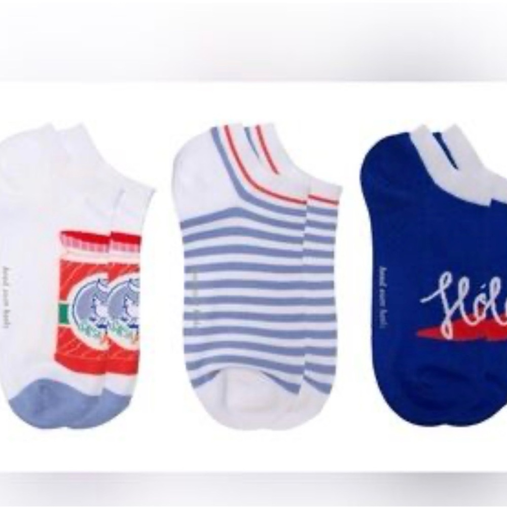 Kate Spade 3-Pack No Show Socks Salsa & Stripes Blue White - Picture 2 of 5